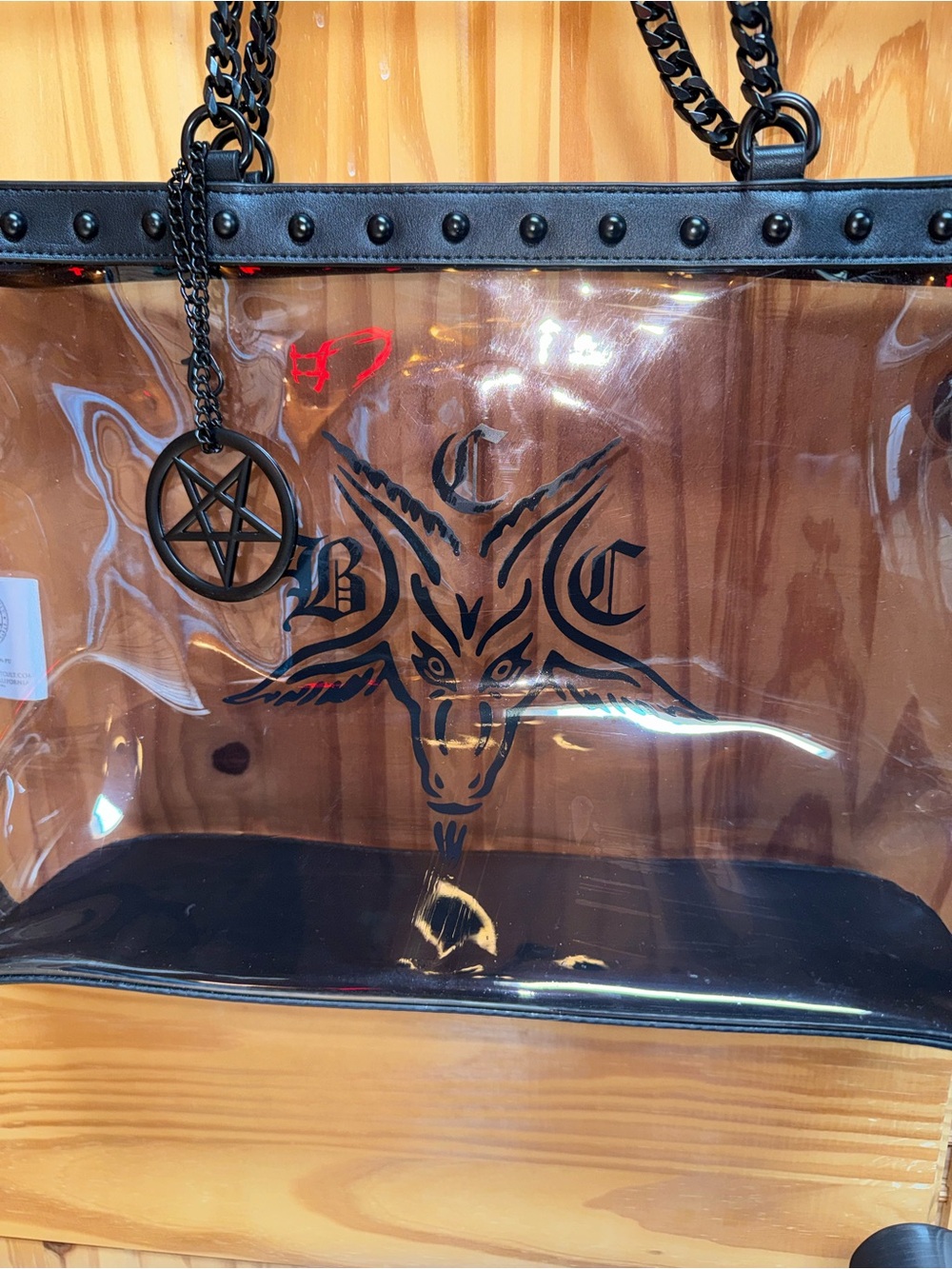 Blackcraft Cult Clear Tote with Pentagram Charm - Alternative Women’s Bag - Picture 3 of 5